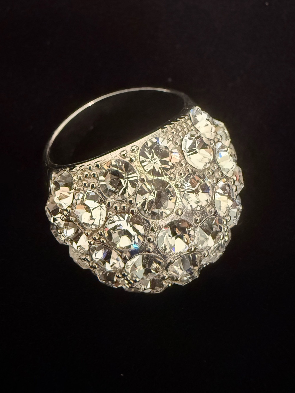 Swarovski Crystal PavΓ© Dome Cocktail Ring - Silver Tone